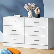Oikiture Chest of Drawers with 6 Drawers White Tallboy Dresser