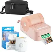 HP Sprocket Panorama Instant Portable Color Label & Photo Printer (Pink) Starter Bundle with case and HP Zink roll