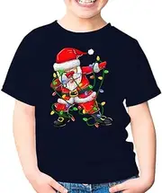 [SDVN] Dabbing Santa Christmas Tree Lights Kids Shirt Gift Boy Girl Youth T-Shirt (Navy;S)