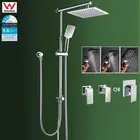 Chrome Square 10" Rain Shower Head Hand held Diverter Rail Elbow Mixer Tap Set