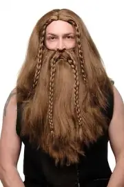 Wig & Beard Male Wig Germane Viking Dwarf Viking Barbarian Brown Long