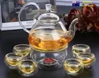 8 Piece Glass Tea Set 600ml Glass High Handle Teapot + 1 Teapot Warmer + 6 Cup