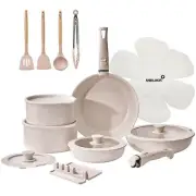 21 Pcs Ceramic kitchen Cookware SetNonstick Pots and Pans with Removable Hand...