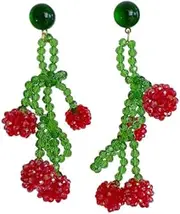 [RYEPOLNIX] Handmade Earrings Green Branch Beaded Cherry Tassel Earrings Holiday Summer Beach Sweet Cute Cool Girls Party Earrings/612