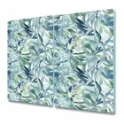 Tempered Glass Induction Ceramic Hob Cover Blue floral Pastel Leaves 2x30x52