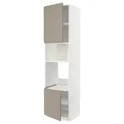 METOD hi cb f oven/micro w 2 drs/shelves, white/Upplöv matt dark beige, 60x60x240 cm