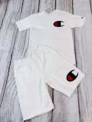 Champion men 2pcs White Heritage Tee Shirts & Reverve Weave Short Sz M Logo (C)