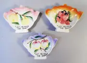Vintage Set of 3 Tea Bag Holders - Teapot shape w/ fruit designs White Porcelain