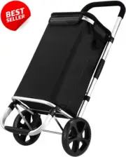 Waterproof Shopping Cart Trolley Foldable Aluminium Grocery Bag Black 45L Large