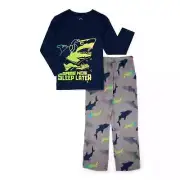 Wonder Nation Boys Long Sleeve Top & Pants Pajama Set-Blue Shark-Large(10-12)