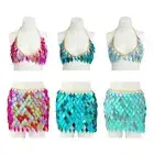 Glitter Sequins Camis Halter Body Chain for Women Female Hollow Out Skirt