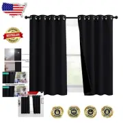 Luxurious Black Lined Drapes (46x45) - Complete Light Block & Noise Reduction
