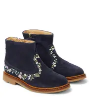 [Pom d'Api] Pom d'Api Sister Brodi embroidered suede boots UK 11 blue