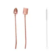Straw Spoon with Long Handle Reusable Sturdy Multi-functional Stainless Steel Kitchen Tools Fruit Spoons for Dining Room -Rose Gold
