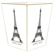 MARYE-KELLEY, PARIS, EIFFEL TOWER WOODEN WASTEPAPER BASKET, GOLD TRIM, NEW
