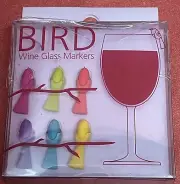 Bird Silicone Wine Glass Markers - Colorful, Decorative, Parties Set of 6 - NEW