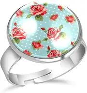 [FVQL] Stainless Steel Ring for Girls, flower roses pattern, 1.7cm/0.67inch, Glass, glass