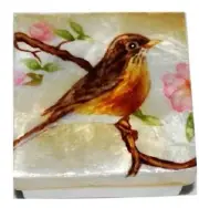 1227* ROBIN ~ CAPIZ SHELL TRINKET BOX