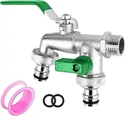 CTDMJ Double Garden Tap With 1/2 Inch Red/Brass Water Faucet and 2X3/4 Inch Outlet Ball Valve Outside Outdoor Tap (Green)