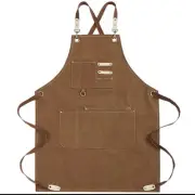 Chef Apron Water Resistant Canvas Cross Back Adjustable Apron for Men Women(C...
