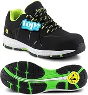 [TOP ELITE - Premium Quality -] Top Aton Men's Work Shoes S3 Black/Green for Craftsman Warehouse, Black, 10.5 AU
