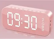 Costcom LED Display Mirror Digital Alarm Clock Wireless Bluetooth Speaker Home Decor Multifunctional Desk Clock for Bedroom and Office (Pink)