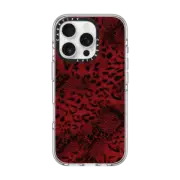 iPhone 16 Pro Clear Case MagSafe Compatible Dark Red Leopard