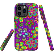 For iPhone 14 Pro Max Case Tough Protective Cover, Purple Floral Design