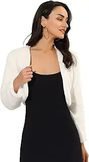 [Allegra K] Women's Cropped Open Front Jacket Collarless Long Sleeve Faux Fur Coat