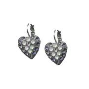 Mariana Earrings Heart Shaped Purple Velvet & White Opal Austrian Crystals Pu...