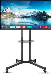 UNHO Mobile TV Stand with Wheels Height Adjustable TV Floor Mount Stand Universal TV Cart Stand with Two Floating Shelf for 32'' - 70'' LCD LED Plasma Flat Panels VESA 600x400 Weight Capacity 110lbs