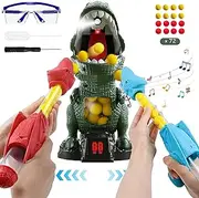 Dinosaur Shooting Toy with 2 Air Shooting Guns, Movable Shooting Toy Guns Target with 72 Foam Balls with Spray Function, LED Counter, Sound, for 4 5 6 7+ Boys and Girls