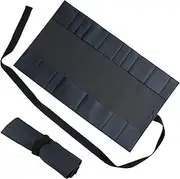 Wazakura Made in Japan Bonsai Tool Case with 16 Pockets in Polyurethane Leather, Japanese Garden Tool Kit Roll Storage Bag - 16 Pockets Black PU Leather