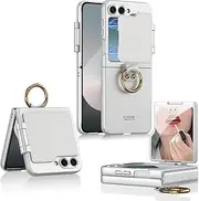 Beauty Mirror Slim Phone Case for Samsung Galaxy Z Flip 6, Magnetic Flap Protective Cover for Flip5, Anti-Drop Shell with Electroplating Ring (Silver, for Flip 5)
