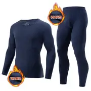 TENGOO Men's Fall Winter Thermal Underwear Set Simple Base Layer Long-Sleeved Top Pant Casual Pajamas Set