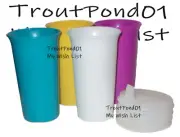 Vintage Tupperware Set 4 Big Bell Tumblers USA Sheer Flat Sipper Seal Sippy Cups