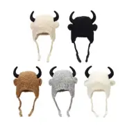 Winter Ear Protects Hat Warm Fluffy Hat Ox Horn Hat for Adult Unisex Daily Wear