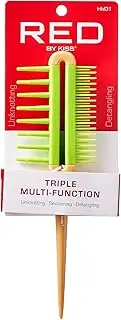 Red by Kiss Detangling Brush for Adults & Kids, Long & Wide Tooth, Mixed-Length Detangler Comb with Rat Tail for All Hair Types