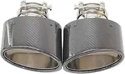 2 PCS Oval Slanted Carbon Fiber Exhaust Tips Tailpipe Muffler Tip Chrome Tip Width 150mm Stainless Nozzle Car Styling(67mm Inlet)