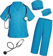 TOGROP Kids Doctor Scrubs Set 3-11 Years Unisex White V-Neck Pant