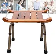 Shower Stool，Teak Shower Bench with Handles, Shower Seat for Seniors/Disabled Height Adjustable Shower Stools Wooden Bath Stool Spa Seat Bathroom Chair, Supports Up to 300 Lbs