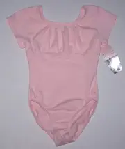 Danskin Freestyle SS Leotard Bodysuit Short Slv Gathered Bodice Pink New Girl