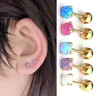Unisex End Ball Lobe Helix Stud Zircon Body Piercing Jewelry Opal Gem Earrings E
