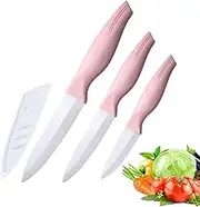 3-Pieces Pink Ceramic Knife Set, 5-Inch Vegetable Knife 4-Inch Fruit Knife 3-Inch Peeling Knife,Suitable for Beef Chicken Vegetable Fruit Butter and Bread (Pink)