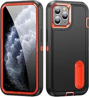 Shockproof Case for iPhone 11 Case with Kickstand,Military Grade Drop Protective,Heavy Duty Hard Back 3-Layer Protective Phone Cover for iPhone 11 (Black+Orange)