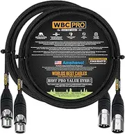 2 Units - 50 CM - WBC-PRO-Quad Ultra-Silent Ultra-Flexible Balanced Star-Quad Cable with Amphenol Male & Female XLR Plugs & Black Tweed Jacket