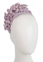 Lilac faux leather racing fascinator headband by Max Alexander RRP $159