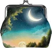 [CWAGFEQZ] Wallet Women,Coin Purse,Coin Pouch,Small Coin Purse,Green Forest Full Moon Print