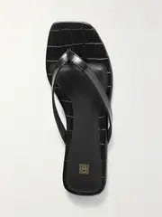 [TOTEME] TOTEME - Croc-effect Leather Flip Flops - Black - IT42 IT 42 Black
