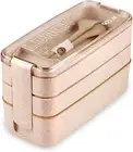 Bento Adults Lunch Box, Stackable, 3-In-1 Compartment - Wheat Straw, Leakproof